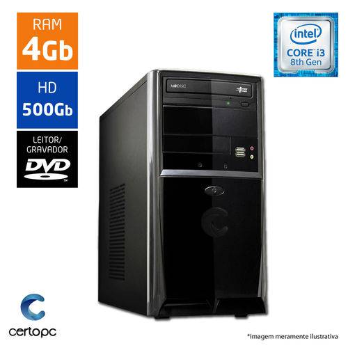 Computador Intel Core I3 8ª Geração 4GB HD 500GB DVD Certo PC Smart 1004