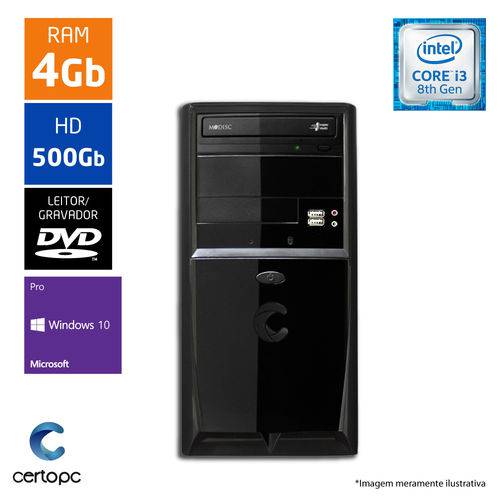Computador Intel Core I3 8ª Geração 4GB HD 500GB DVD Windows 10 PRO Certo PC Smart 1006