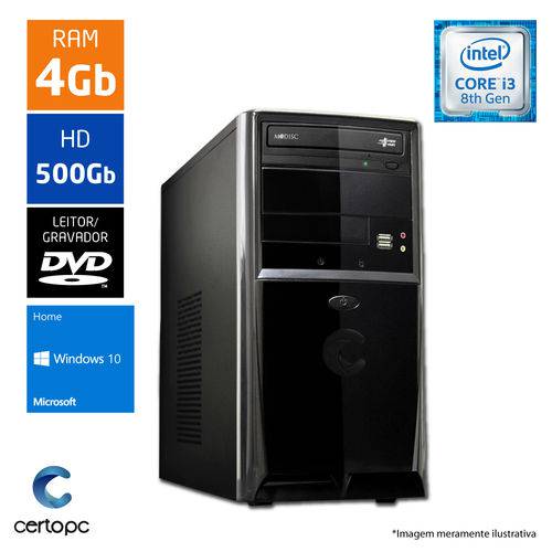 Computador Intel Core I3 8ª Geração 4GB HD 500GB DVD Windows 10 SL Certo PC Smart 1005