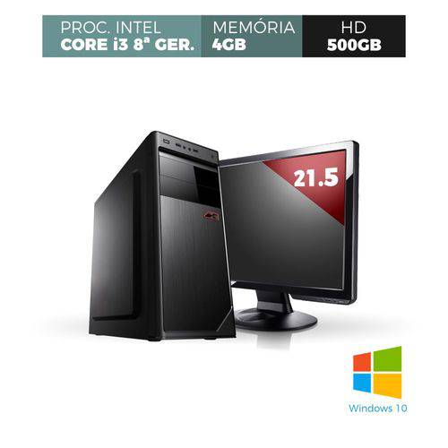 Computador Intel Core I3 8º Geração, 4Gb Memória Ddr3, HD 1tb Windows Monitor 21'5