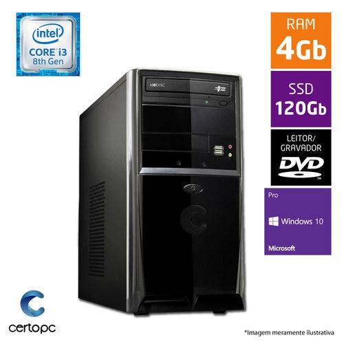 Computador Intel Core I3 8ª Geração 4GB SSD 120GB DVD Windows 10 PRO Certo PC Smart 1024