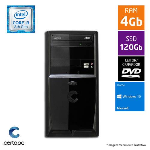 Computador Intel Core I3 8ª Geração 4GB SSD 120GB DVD Windows 10 SL Certo PC Smart 1023