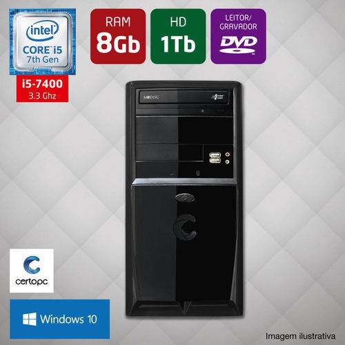 Computador Intel Core I5 7ª Geração 8GB HD 1TB DVD Windows 10 PRO Certo PC SELECT 045