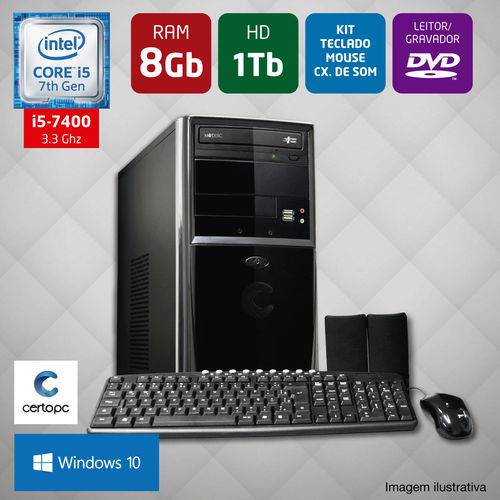 Computador Intel Core I5 7ª Geração 8GB HD 1TB DVD Windows 10 PRO Certo PC SELECT 047