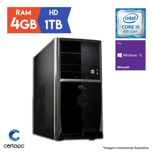 Computador Intel Core I5 8ª Geração 4GB HD 1TB Windows 10 PRO Certo PC Select 1003