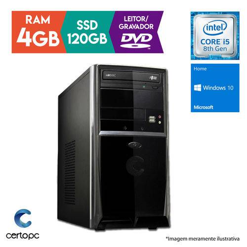 Computador Intel Core I5 8ª Geração 4GB SSD 120GB DVD Windows 10 SL Certo PC Select 1017
