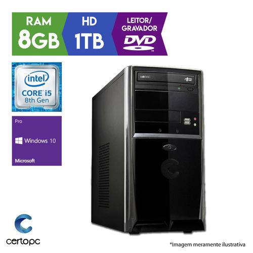 Computador Intel Core I5 8ª Geração 8GB HD 1TB DVD Windows 10 PRO Certo PC Select 1012