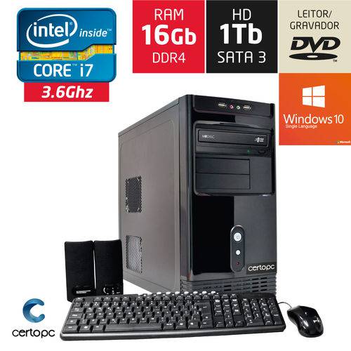 Computador Intel Core I7 16gb Hd 1tb Dvd com Windows 10 Sl Certo Pc Desempenho 920