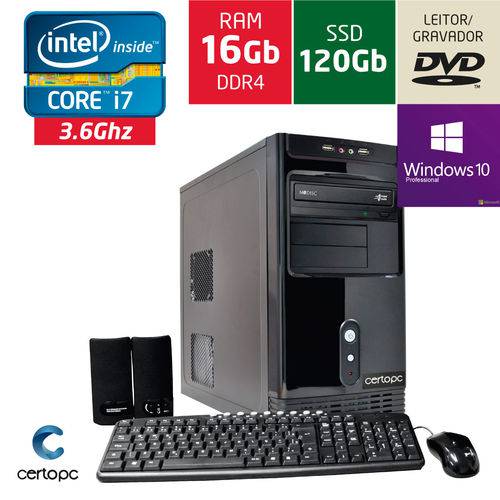 Computador Intel Core I7 16gb Ssd 120gb Dvd com Windows 10 Pro Certo Pc Desempenho 927
