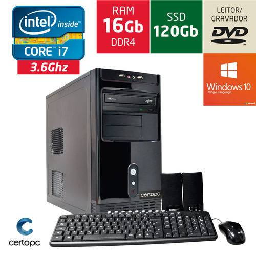 Computador Intel Core I7 16gb Ssd 120gb Dvd com Windows 10 Sl Certo Pc Desempenho 926