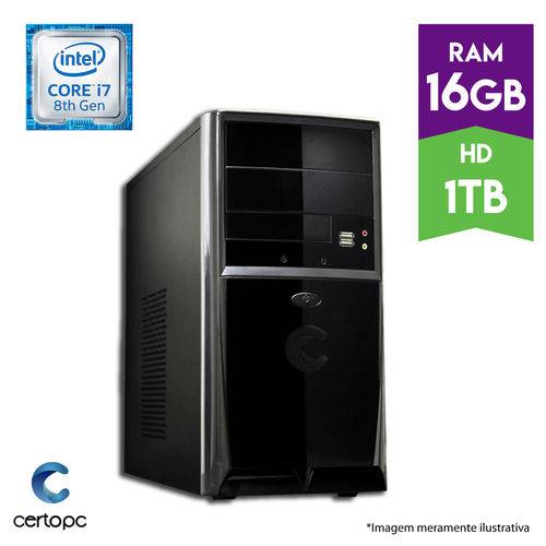 Computador Intel Core I7 8° Geração 16GB HD 1TB Certo PC Desempenho 1001
