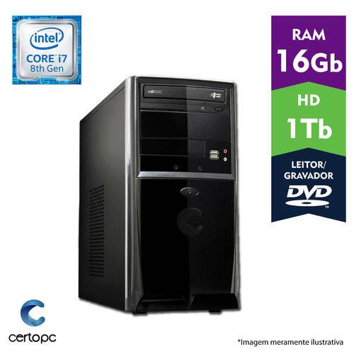 Computador Intel Core I7 8° Geração 16GB HD 1TB DVD Certo PC Desempenho 1004