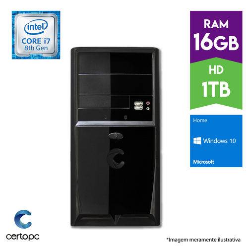 Computador Intel Core I7 8° Geração 16GB HD 1TB Windows 10 Home Certo PC Desempenho 1002