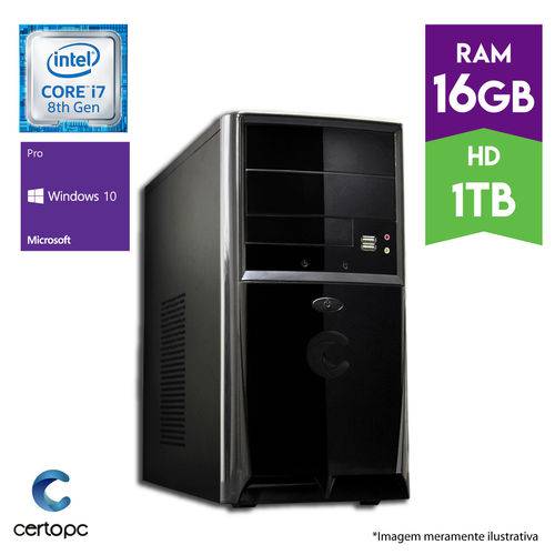 Computador Intel Core I7 8° Geração 16GB HD 1TB Windows 10 PRO Certo PC Desempenho 1003