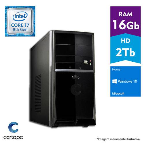 Computador Intel Core I7 8° Geração 16GB HD 2TB Windows 10 Home Certo PC Desempenho 1020