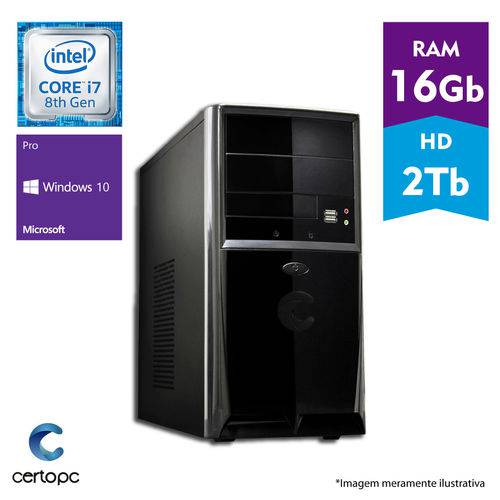 Computador Intel Core I7 8° Geração 16GB HD 2TB Windows 10 PRO Certo PC Desempenho 1021