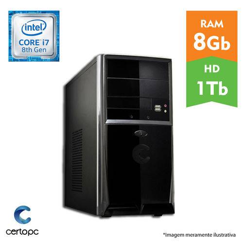 Computador Intel Core I7 8° Geração 8GB HD 1TB Certo PC Desempenho 1007