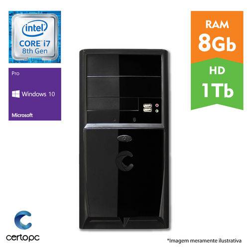 Computador Intel Core I7 8° Geração 8GB HD 1TB Windows 10 PRO Certo PC Desempenho 1009