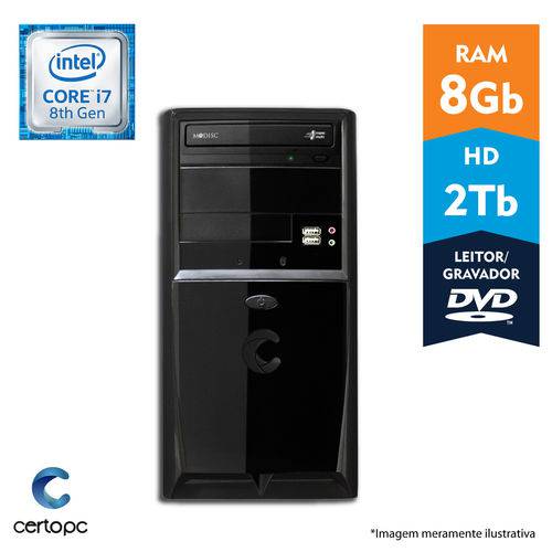Computador Intel Core I7 8° Geração 8GB HD 2TB DVD Certo PC Desempenho 1022