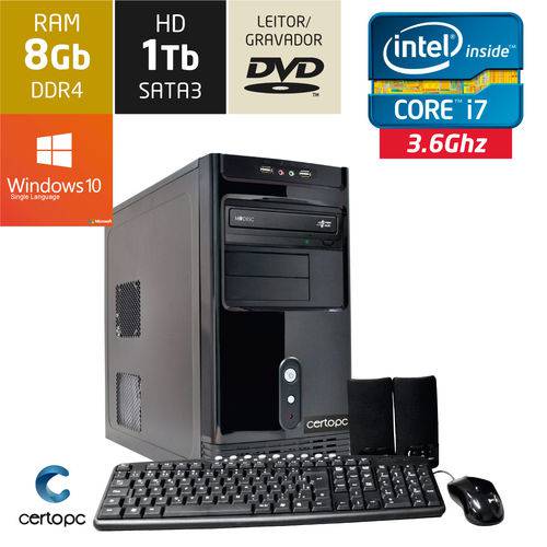 Computador Intel Core I7 8gb Hd 1tb Dvd com Windows 10 Sl Certo Pc Desempenho 911