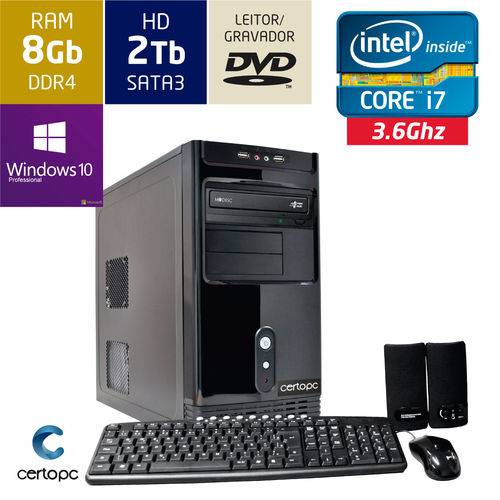 Computador Intel Core I7 8gb Hd 2tb Dvd com Windows 10 Pro Certo Pc Desempenho 915