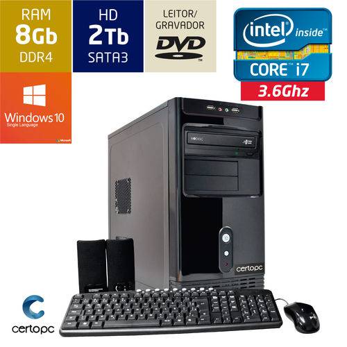 Computador Intel Core I7 8gb Hd 2tb Dvd com Windows 10 Sl Certo Pc Desempenho 914
