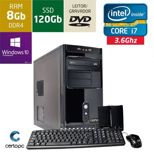 Computador Intel Core I7 8gb Ssd 120gb Dvd com Windows 10 Pro Certo Pc Desempenho 918