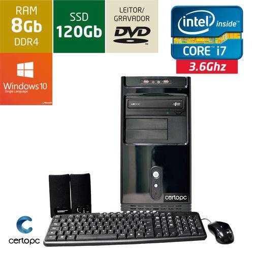 Computador Intel Core I7 8gb Ssd 120gb Dvd com Windows 10 Sl Certo Pc Desempenho 917