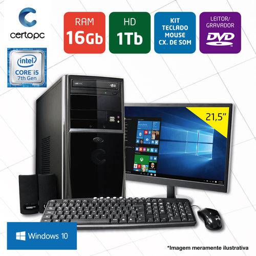 Computador + Monitor 21,5’’ Intel Core I5 16GB HD 1TB DVD KIT Win 10 SL Certo PC SELECT 052