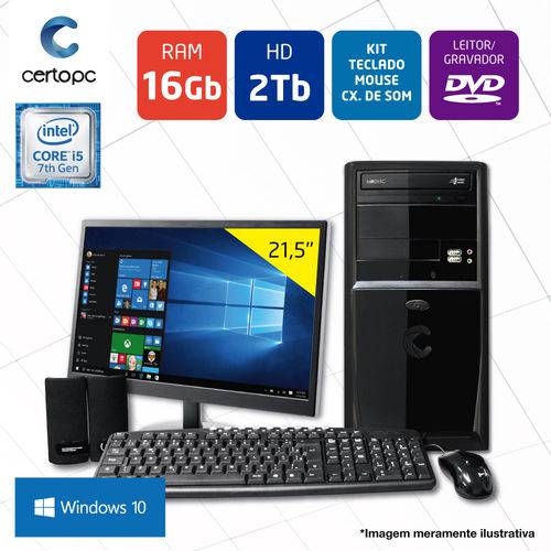 Computador + Monitor 21,5’’ Intel Core I5 16GB HD 2TB DVD KIT Win 10 SL Certo PC SELECT 053