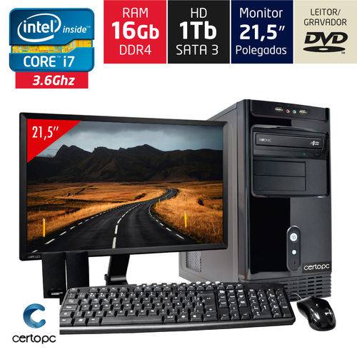 Computador + Monitor 21,5’’ Intel Core I7 16gb Hd 1tb Dvd Certo Pc Desempenho 955
