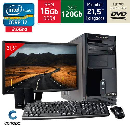 Computador + Monitor 21,5’’ Intel Core I7 16gb Hd Ssd 120gb Dvd Certo Pc Desempenho 961