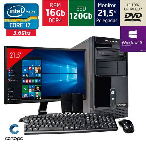 Computador + Monitor 21,5’’ Intel Core I7 16gb Hd Ssd 120gb Dvd com Windows 10 Pro Certo Pc Desempen