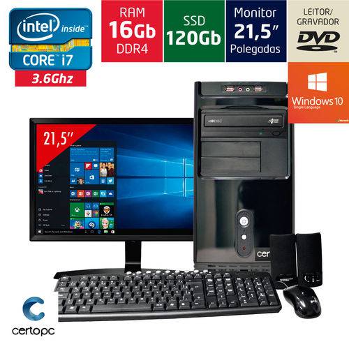 Computador + Monitor 21,5’’ Intel Core I7 16gb Hd Ssd 120gb Dvd com Windows 10 Sl Certo Pc Desempenh