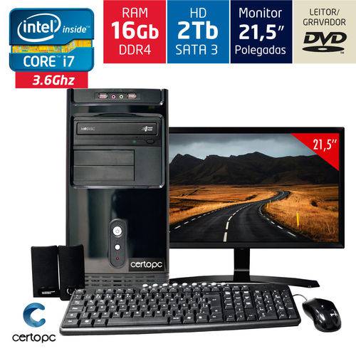 Computador + Monitor 21,5’’ Intel Core I7 16gb Hd 2tb Dvd Certo Pc Desempenho 958