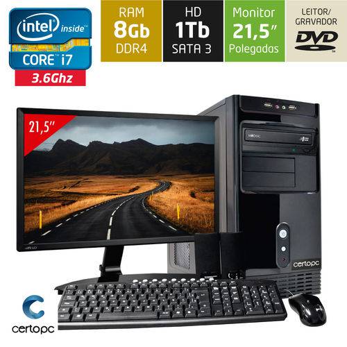 Computador + Monitor 21,5’’ Intel Core I7 8gb Hd 1tb Dvd Certo Pc Desempenho 946