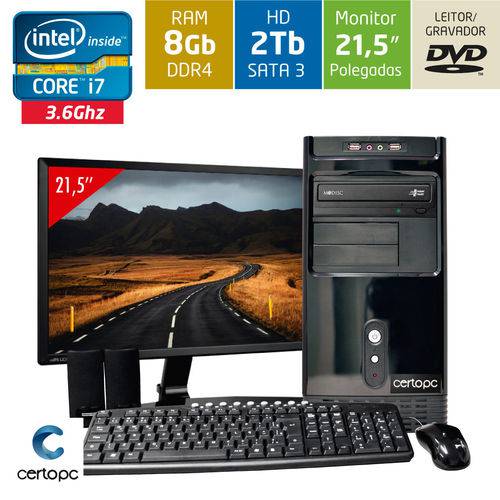 Computador + Monitor 21,5’’ Intel Core I7 8gb Hd 2tb Dvd Certo Pc Desempenho 949