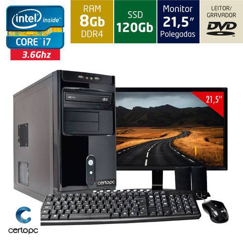 Computador + Monitor 21,5’’ Intel Core I7 8gb Ssd 120gb Dvd Certo Pc Desempenho 952