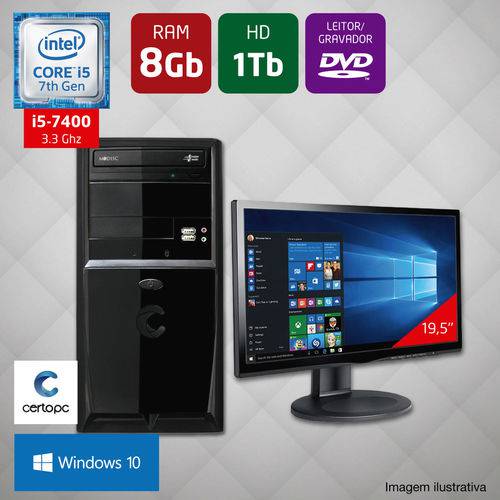 Computador + Monitor 19,5’’ Certo PC SELECT 049 Intel Core I5 7ª Ger 8GB HD 1TB DVD Windows 10 PRO