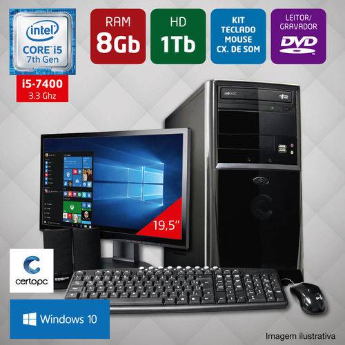 Computador + Monitor 19,5’’ Intel Core I5 7ª Ger 8GB HD 1TB DVD Windows 10 Certo PC SELECT 042
