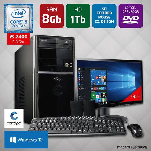 Computador + Monitor 19,5’’ Intel Core I5 7ª Ger 8GB HD 1TB DVD Windows 10 PRO Certo PC SELECT 051