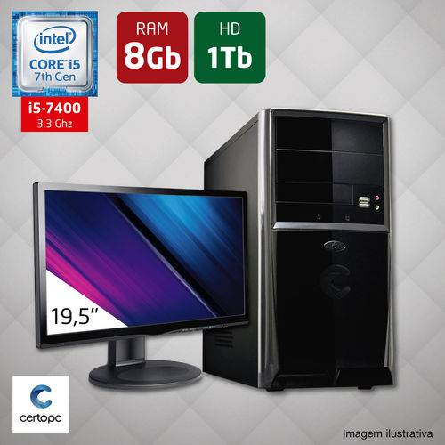 Computador + Monitor 19,5’’ Intel Core I5 7ª Geração 8GB HD 1TB Certo PC SELECT 037