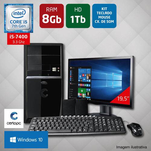 Computador + Monitor 19,5’’ Intel Core I5 7ª Geração 8GB HD 1TB Windows 10 Certo PC SELECT 041
