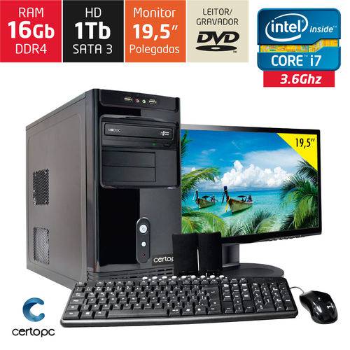 Computador + Monitor 19,5’’ Intel Core I7 16gb Hd 1tb Dvd Certo Pc Desempenho 937