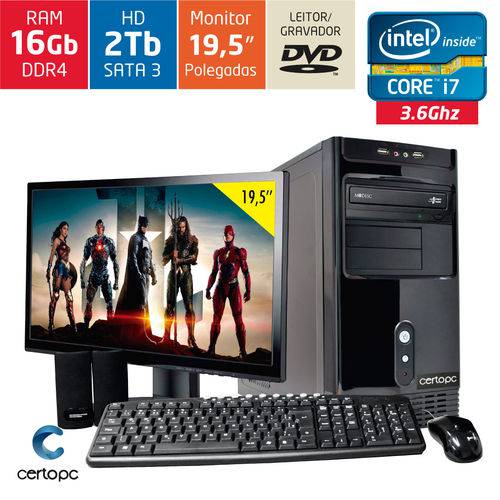 Computador + Monitor 19,5’’ Intel Core I7 16gb Hd 2tb Dvd Certo Pc Desempenho 940