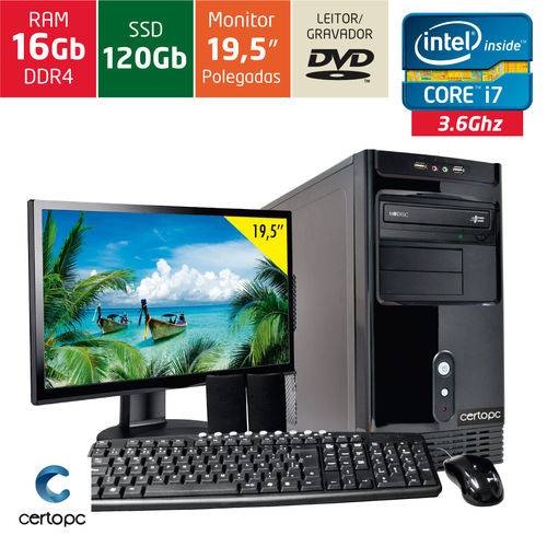 Computador + Monitor 19,5’’ Intel Core I7 16gb Ssd 120 Gb Dvd Certo Pc Desempenho 943