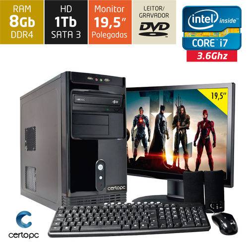 Computador + Monitor 19,5’’ Intel Core I7 8gb Hd 1tb Dvd Certo Pc Desempenho 928