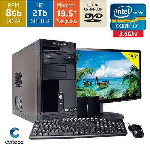 Computador + Monitor 19,5’’ Intel Core I7 8gb Hd 2tb Dvd Certo Pc Desempenho 931
