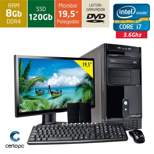 Computador + Monitor 19,5’’ Intel Core I7 8gb Ssd 120gb Dvd Certo Pc Desempenho 934