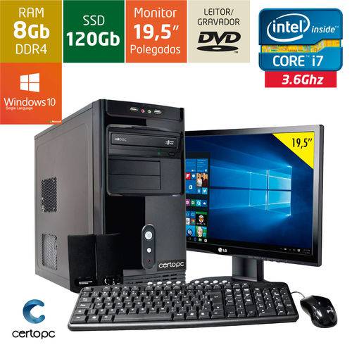 Computador + Monitor 19,5’’ Intel Core I7 8gb Ssd 120gb Dvd com Windows 10 Sl Certo Pc Desempenho 93